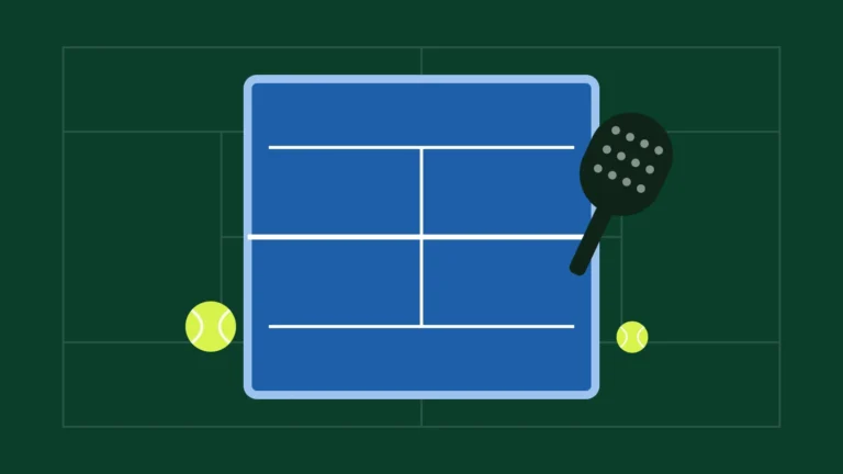 Padel court with racket and ball